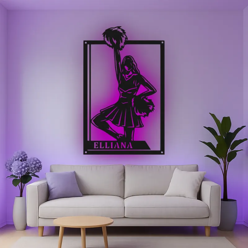Personalisierte Cheerleader LED-beleuchtete Metall-Wandkunst – Geschenk für Cheer-Teamzimmer oder Spielzimmer-Deko