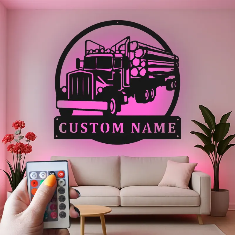 Personalisierte Logging Truck Metallschild | LED Wandkunst | Geschenk für Trucker | Männerhöhlen & Garagen Dekor