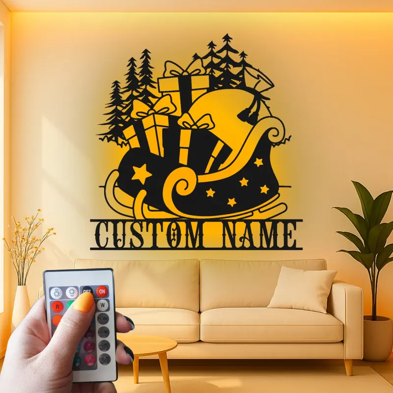 Personalisierte Metall-Wandkunst mit LED-Beleuchtung für den Weihnachtsmann