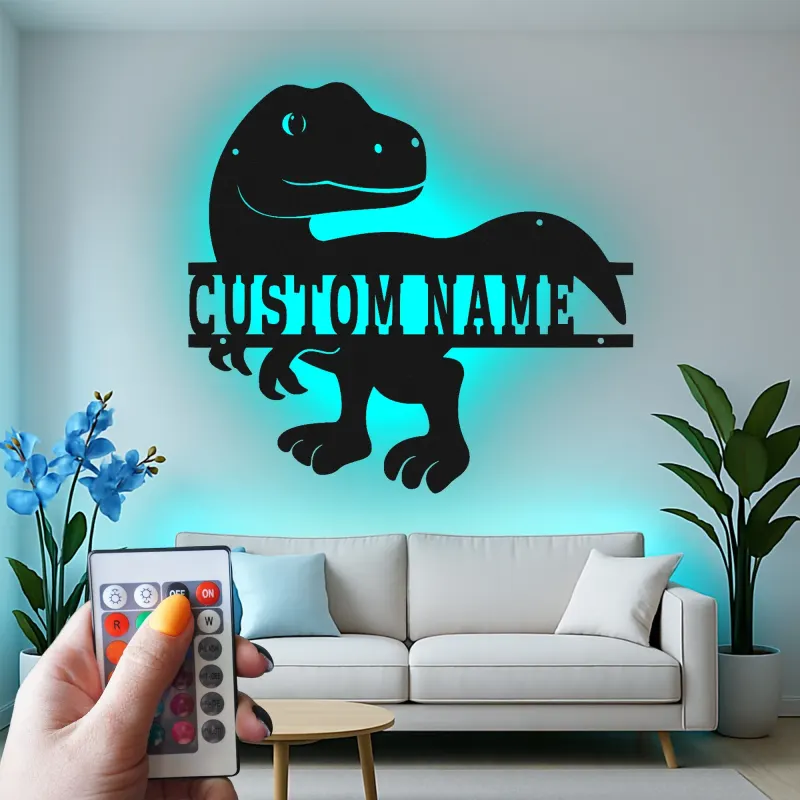 Insegna in metallo LED personalizzata con dinosauro per decorare la stanza dei bambini, regalo unico per amanti dei dinosauri