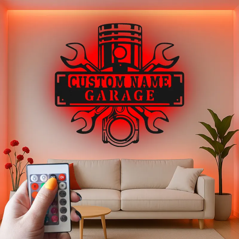 Insegna LED personalizzata per garage | Arte murale in metallo personalizzata | Decorazione officina meccanica e regalo per papà