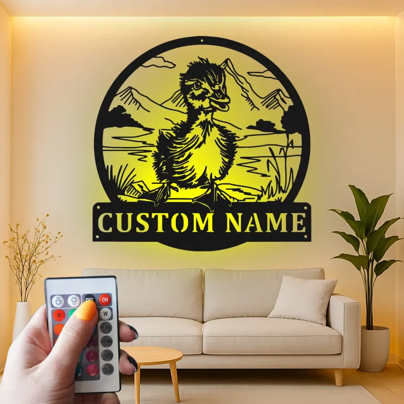 Insegna in metallo LED personalizzata con anatroccolo - Regalo per nursery, decorazione camera baby animale