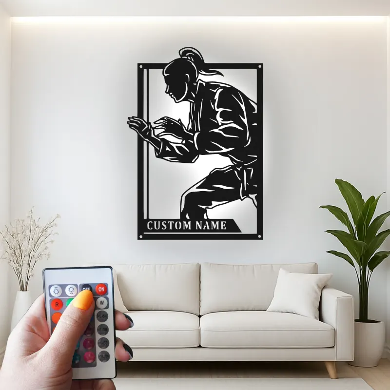 Panneau LED personnalisé de combattant de karaté | Décoration murale en métal des arts martiaux personnalisée | Décor de dojo et de gym pour passionnés