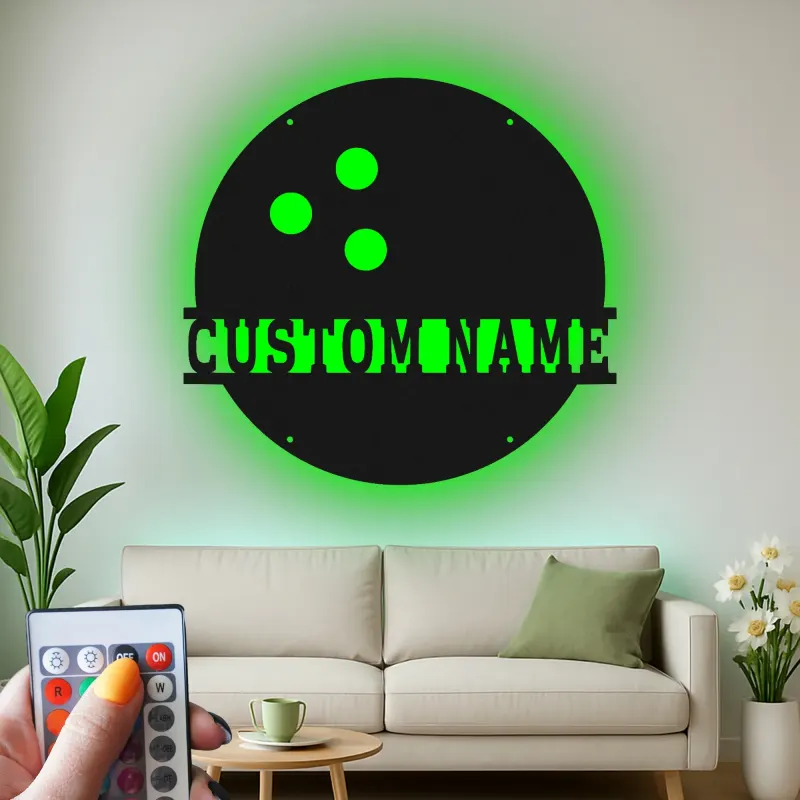 Insegna in metallo personalizzata con luce LED per palline da bowling, regalo personalizzato per appassionati di bowling, decorazione per sala giochi