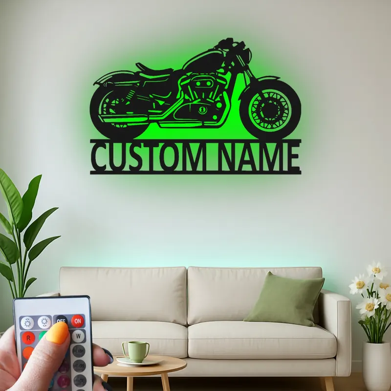 Insegna in metallo LED personalizzata per motociclette - Regalo per motociclisti, decorazione per garage o man cave 2