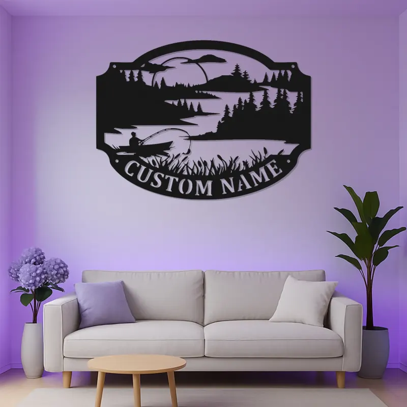Personalized Fishing Sign with LED Lights | Custom Name Metal Wall Art | Fisherman Lake House & Cabin Decor | Outdoor Lover Gift