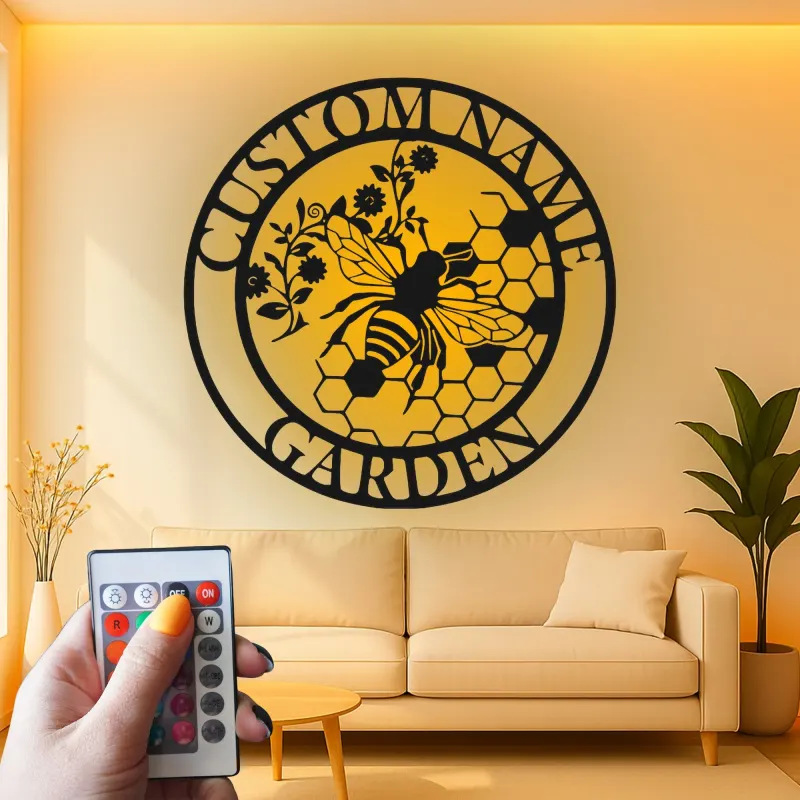 Insegna in metallo LED personalizzata con ape - Regalo per giardinieri, decorazione per patio all'aperto