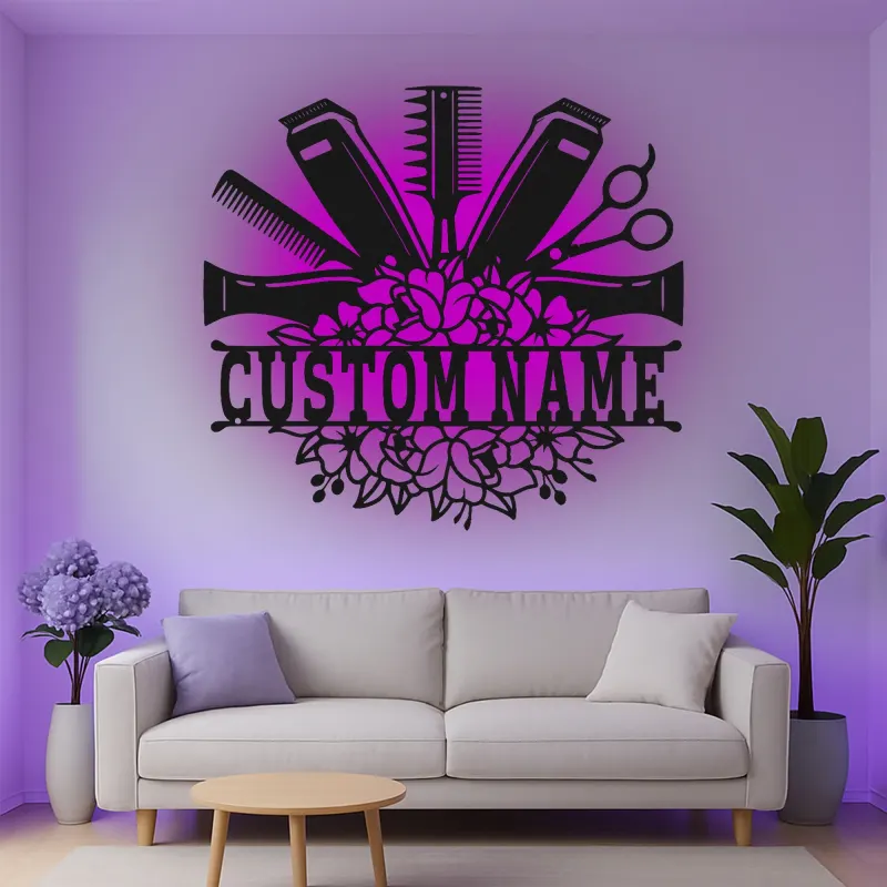 Custom Hair Stylist Led Light Metal Wall Art Personalized Salon Gift Hairdresser Decor for Salon Walls