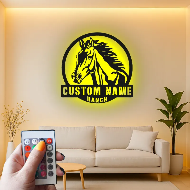 Cartel LED personalizado para rancho con caballo | Decoración mural de metal personalizada | Regalo ecuestre para amantes de los caballos | Decoración para la entrada del establo