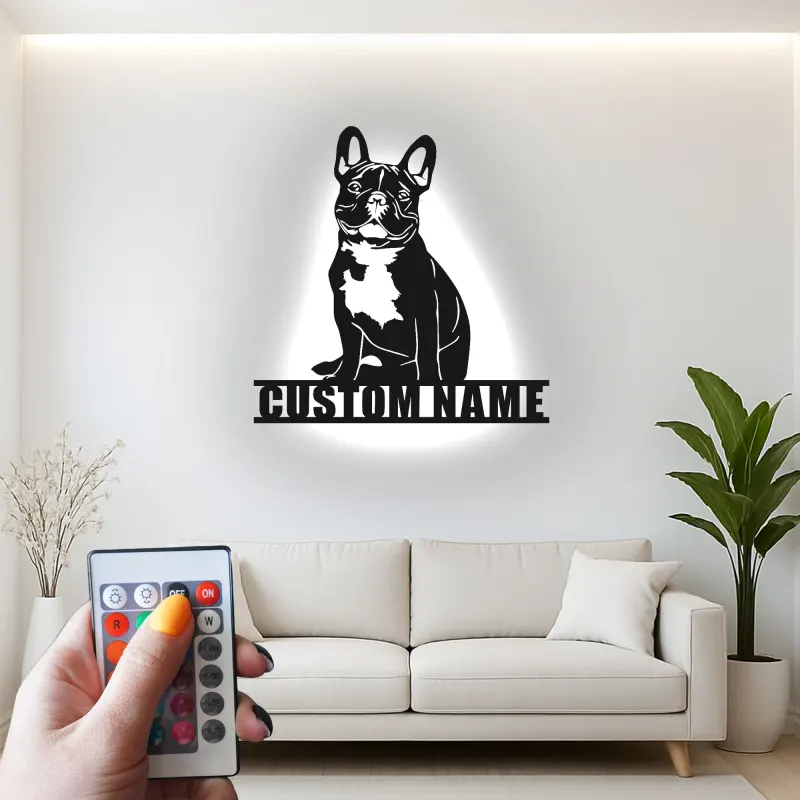 Custom French Bulldog LED Sign | Personalized Metal Wall Art | Dog Lover Memorial Gift for Home & Living Room Decor