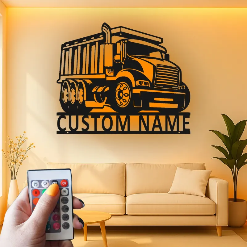 Insegna in metallo LED personalizzata a forma di camion ribaltabile - Regalo per appassionati di camion, decorazione per garage o man cave
