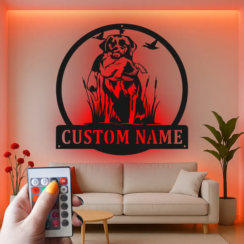 Custom Labrador Retriever Hunting Sign | LED Metal Wall Art for Hunters | Personalized Duck Dog & Outdoor Enthusiast Gift