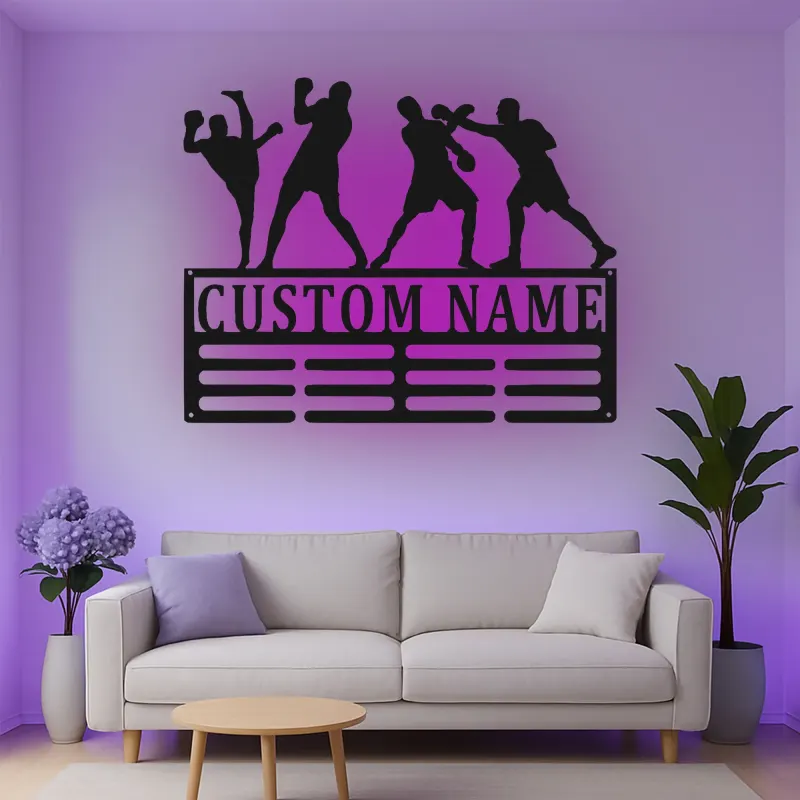 Cartel de metal personalizado de luchadores de artes marciales con luz LED regalo para entusiastas de MMA decoración para gimnasio
