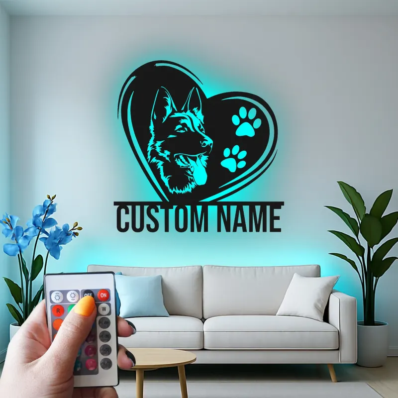 Custom German Shepherd Led Light Metal Wall Art Personalized Dog Lover Gift Living Room Pet Decor 7