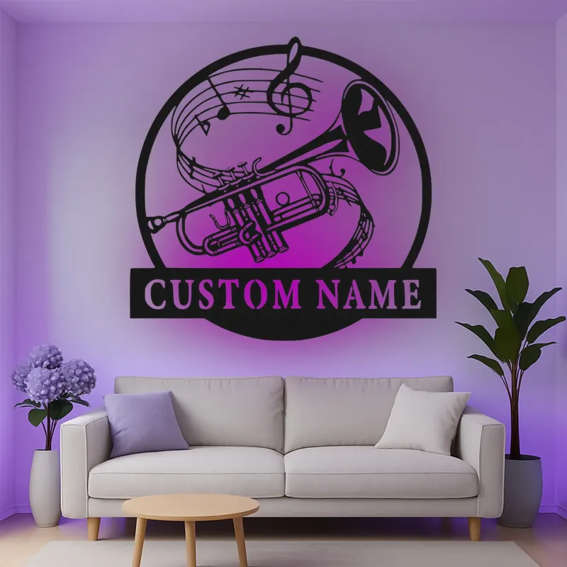Custom Trumpet Led Light Metal Wall Art Personalized Musician Gift Music Room Decor for Brass Instrument Lovers