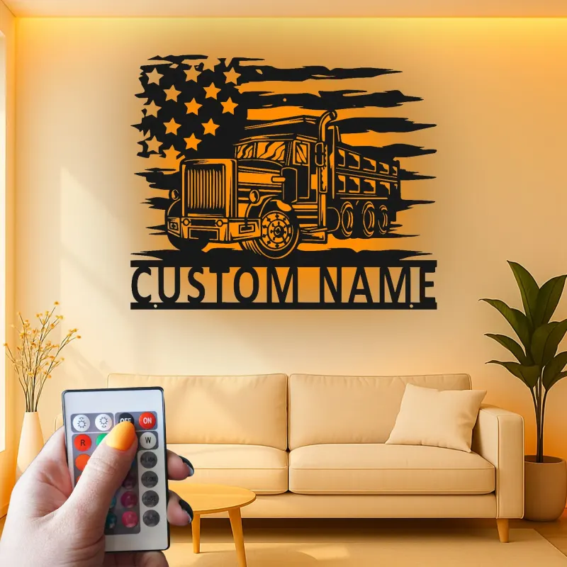Personalisierte LED-Metall-Wandkunst mit Muldenkipper – Geschenk für Truck-Fans, Garage oder Büro