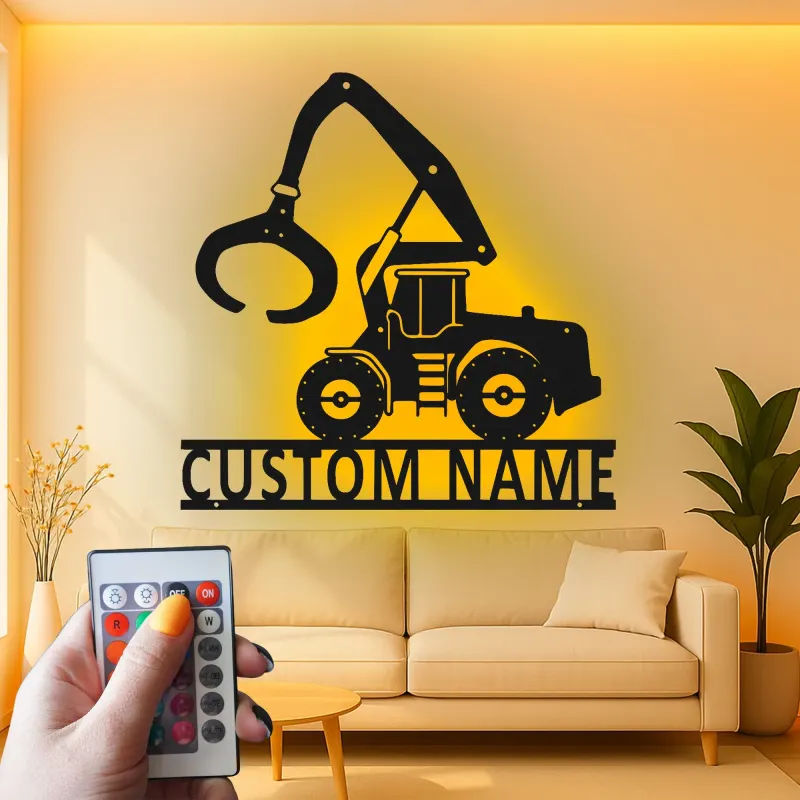 Insegna in metallo LED personalizzata per escavatore - Regalo di costruzione per lui - Decorazione per garage o laboratorio