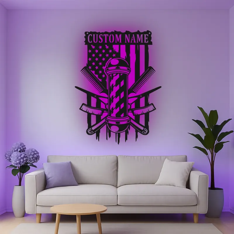 Cartel de metal LED personalizado de barbero con luz, regalo para barberías, decoración de salón para peluqueros