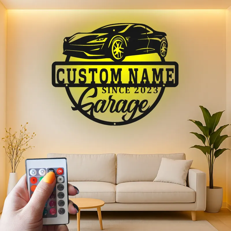 Cartel de metal LED personalizado para garaje de coches deportivos, regalo para entusiastas de los coches, decoración de man cave