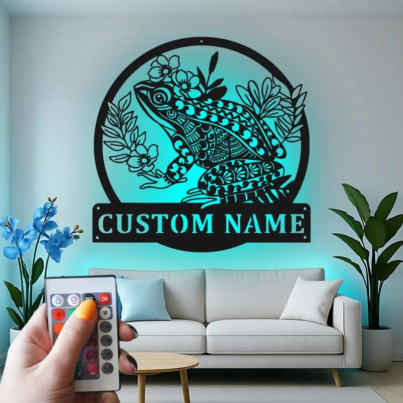 Panneau LED personnalisé de Grenouille | Décoration murale en métal personnalisée | Cadeau pour amoureux de la nature pour le jardin et le patio | Décor amphibien fantaisiste