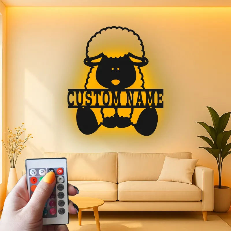 Personalisiertes Schaf LED Metall-Wandkunst für das Kinderzimmer – Geschenk für die Farmtier-Dekoration im Schlafzimmer
