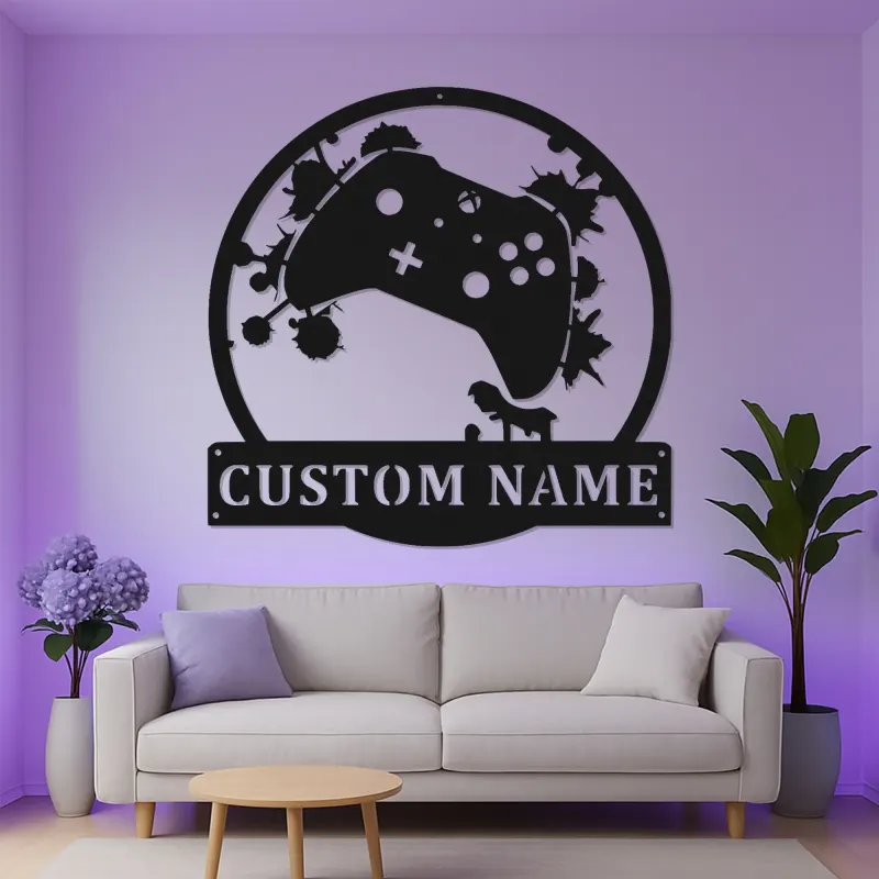 Insegna gamer personalizzata | Insegna LED in metallo personalizzata | Decorazione per sala giochi per ragazzi e uomini | Targa luminosa con controller e nome