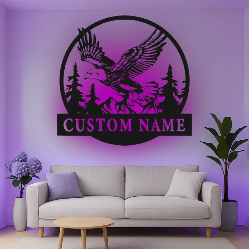 Custom Eagle Led Light Metal Wall Art Personalized Gift for Nature Lovers Rustic Cabin Decor