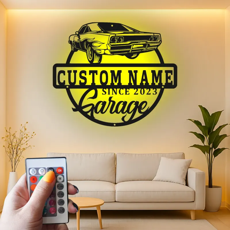 Cartel de metal LED de coche deportivo personalizado Regalo para el garaje para entusiastas de coches Decoración de man cave 8