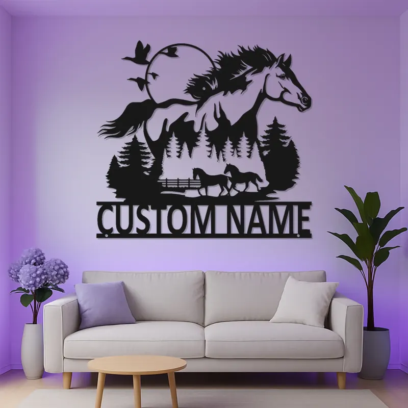 Custom Horse Metal Sign with LED | Personalized Equestrian Decor | Rustic Farmhouse Wall Art for Horse Lovers