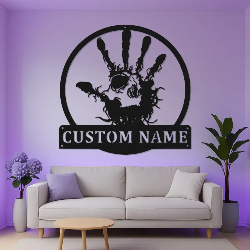 Zombie Handprint LED Metal Sign | Personalized Horror Decor | Custom Name Wall Art for Halloween & Haunted House Events