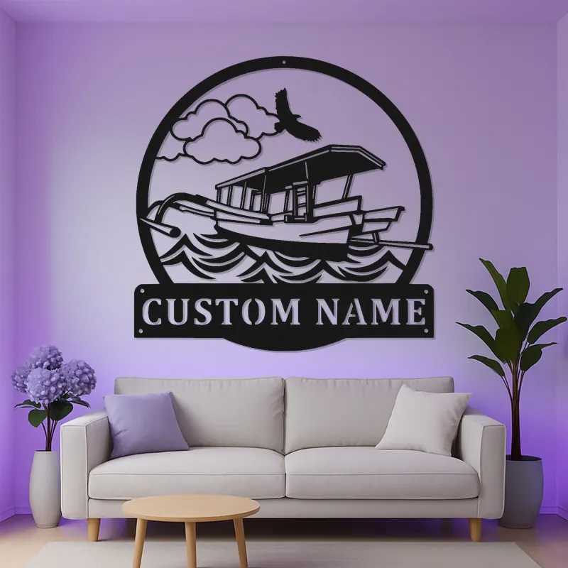 Insegna Personalizzata per Barca Pontoon con LED | Arte Murale in Metallo Personalizzata | Decorazione Nautica per Casa al Lago e Regalo per Naviganti