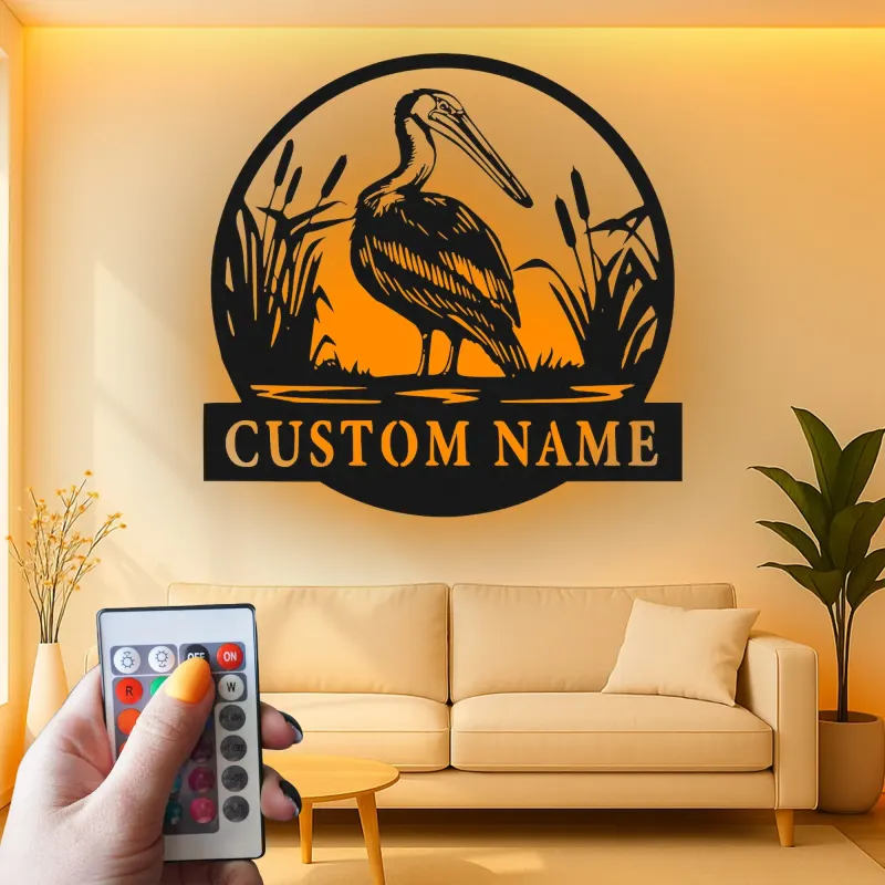 Insegna in metallo personalizzata con airone e luce LED, regalo per amanti della natura, decorazione per camera da letto o soggiorno