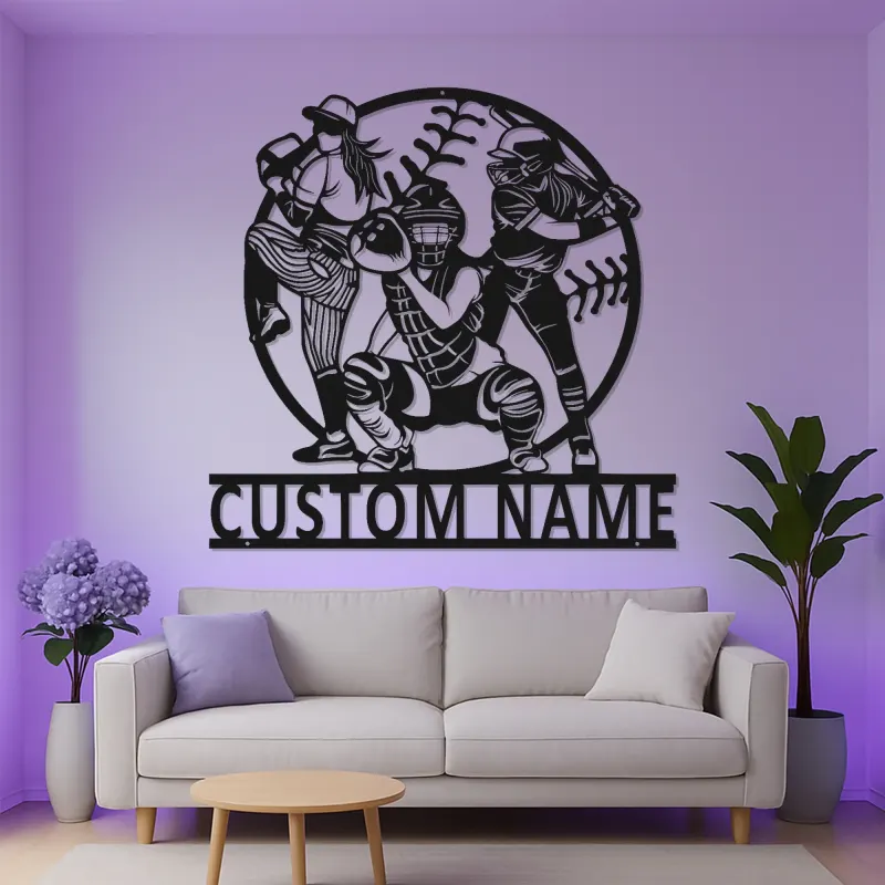 Insegna con Nome Personalizzato per Softball | Arte in Metallo LED | Regalo per Giocatore Personalizzato | Decorazione per Stanza Sportiva