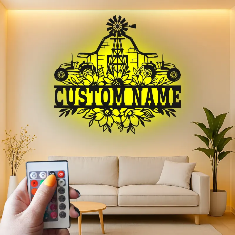Custom Farm Tractor Led Light Metal Wall Art Personalized Farmer Gift Rustic Barn Decor