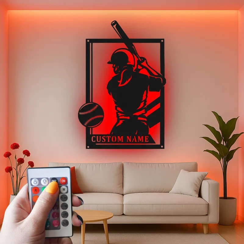 Insegna in metallo personalizzata per giocatore di softball con luce LED regalo per atleti decorazione per sala giochi sportiva 2
