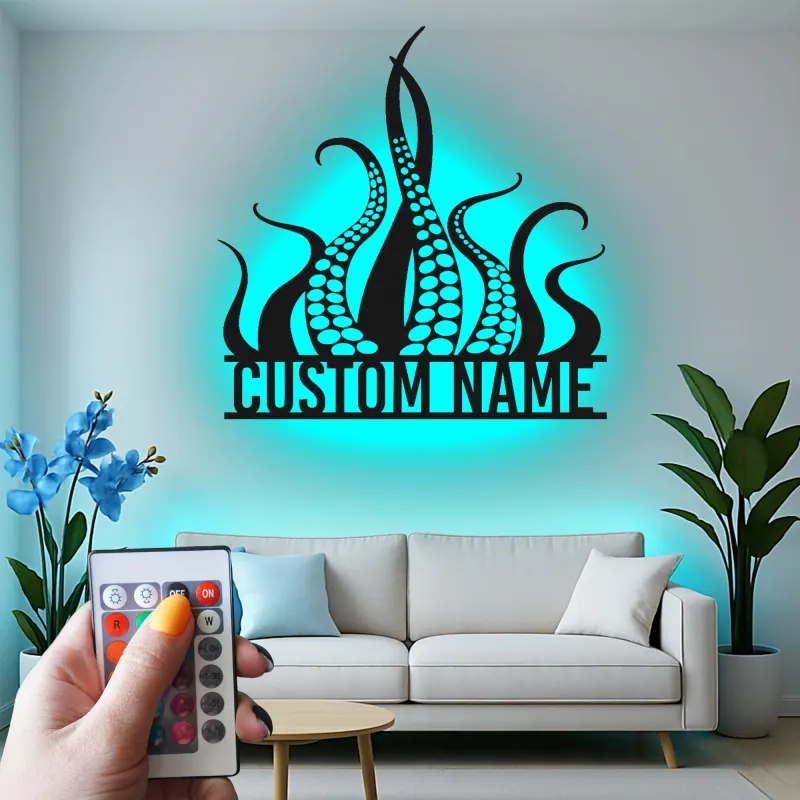 Kraken Octopus LED Metal Sign | Custom Nautical Wall Art | Personalized Tentacles Decor for Business & Ocean Lovers