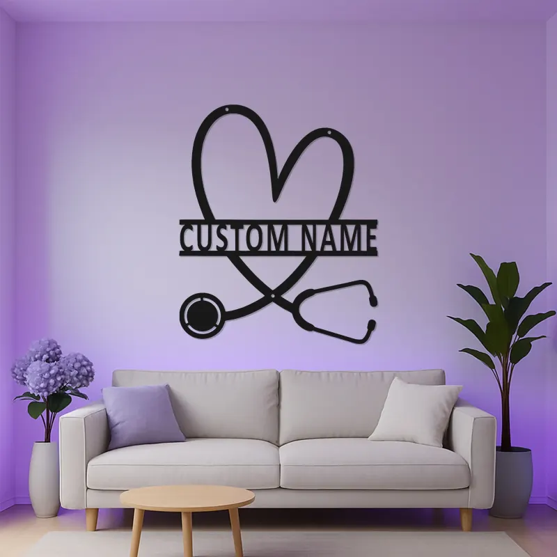 Personalisierte Stethoskop-Schild | LED Metall-Wandkunst für Arztpraxen | Individuelles Geschenk für Krankenschwestern | Klinik Wanddeko