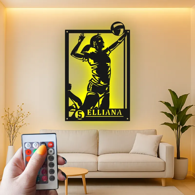Insegna in metallo personalizzata con luce LED per giocatore di pallavolo - Regalo per atleti e decorazione per stanza sportiva
