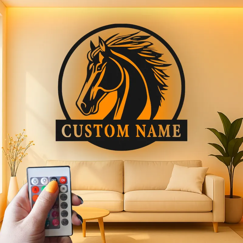 Custom Horse LED Sign | Personalized Metal Wall Art | Equestrian Decor for Stable & Farmhouse | Horse Lover Gift