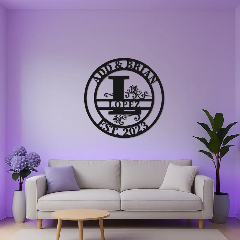 Custom LED Family Name Sign | Metal Monogram Wall Art | Personalized Wedding Gift for Couples | Illuminated Living Room Decor