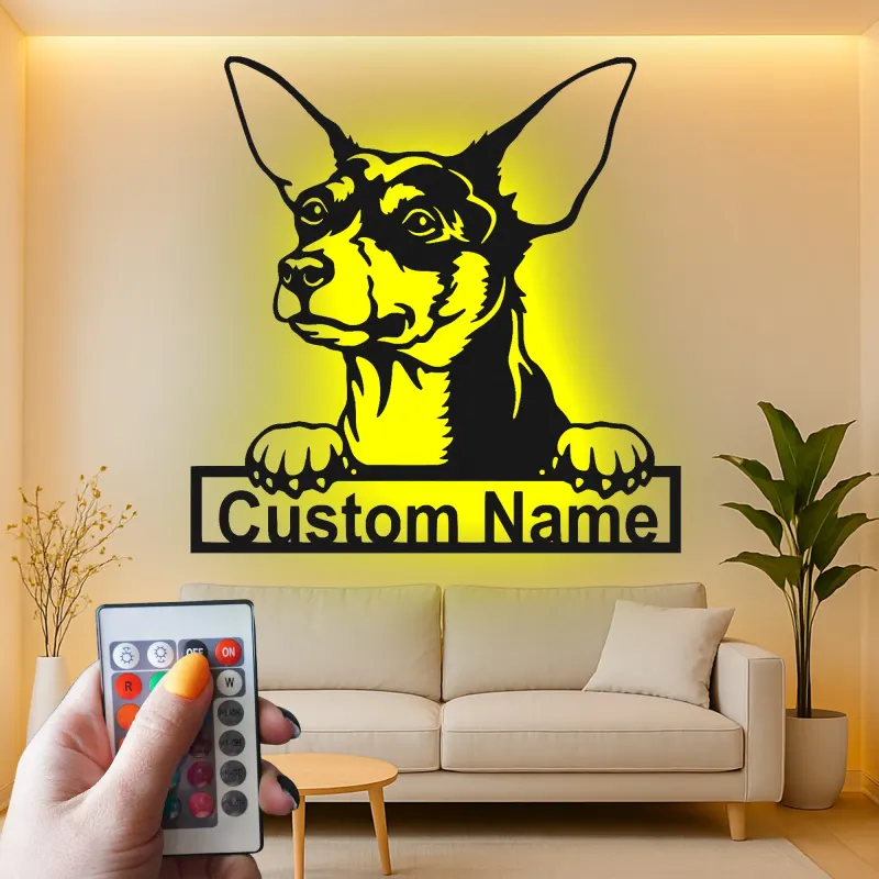 Cartel de metal personalizado con luz LED de chihuahua, regalo para amantes de los perros, decoración para sala de estar
