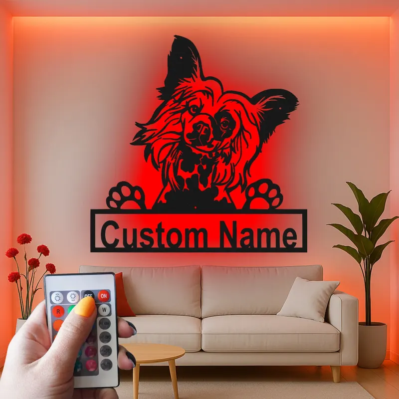 Custom Papillon Dog Led Light Metal Wall Art Personalized Pet Parent Gift Living Room or Bedroom Decor