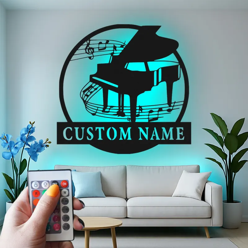 Custom Grand Piano Metal Wall Art | Personalized LED Music Notes Decor | Musician Gift for Living Room