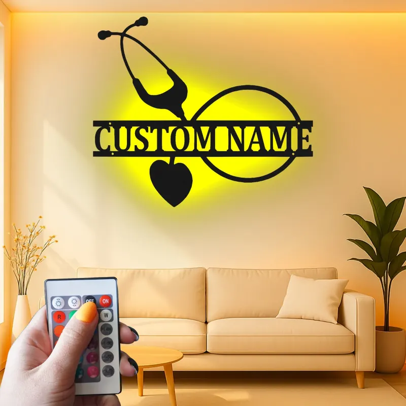 Insegna Stetoscopio Personalizzata | Arte Murale in Metallo LED per Ufficio Medico | Regalo Personalizzato per Infermiera | Decorazione Murale Sanitaria