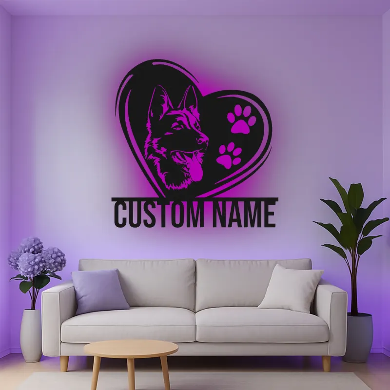 Custom German Shepherd Led Light Metal Wall Art Personalized Dog Lover Gift Living Room Pet Decor 7