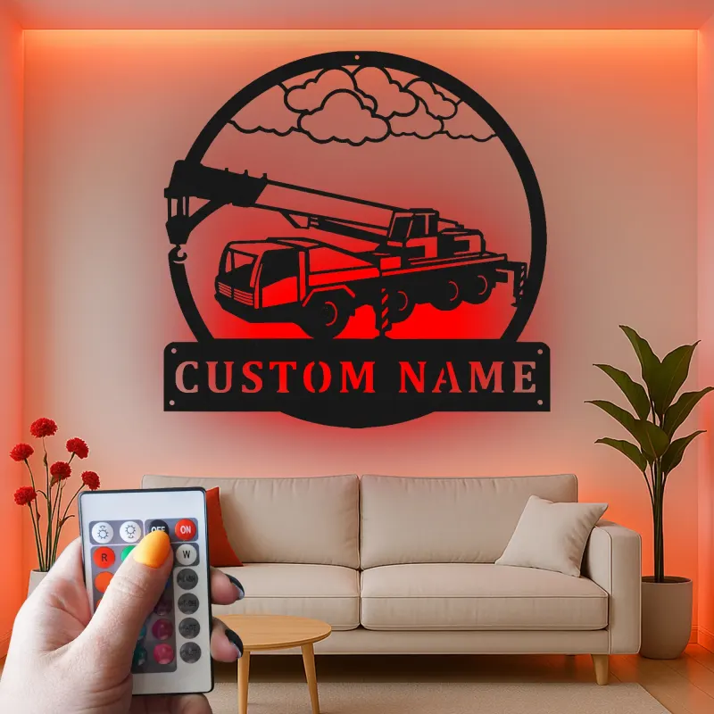Cartel de metal LED de camión de grúa personalizado, regalo para entusiastas de la construcción, decoración para garaje u oficina