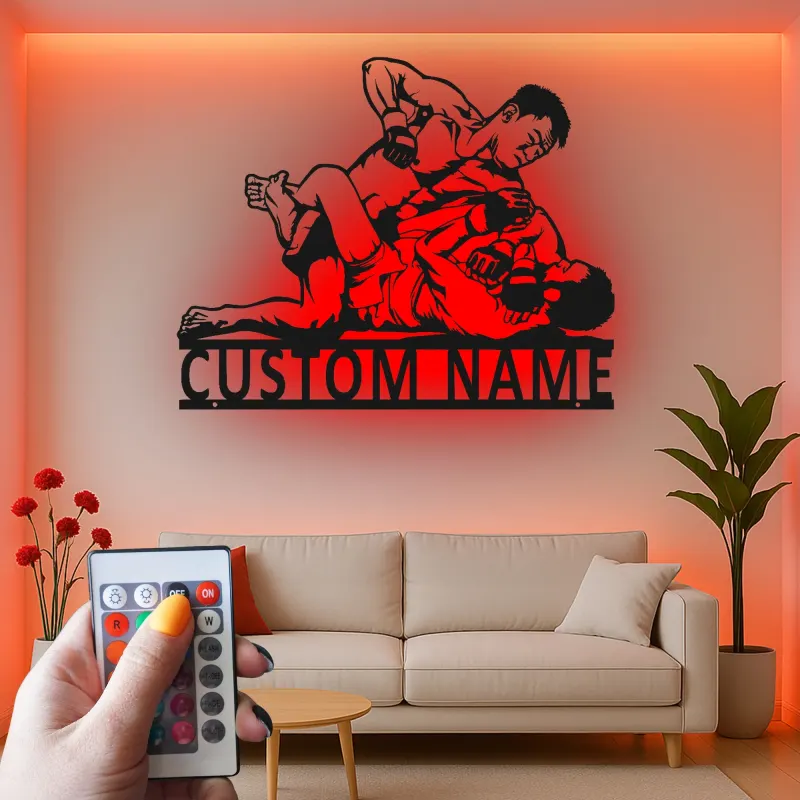 Insegna in metallo MMA personalizzata | Insegna LED per palestra o man cave | Regalo per combattenti di arti marziali
