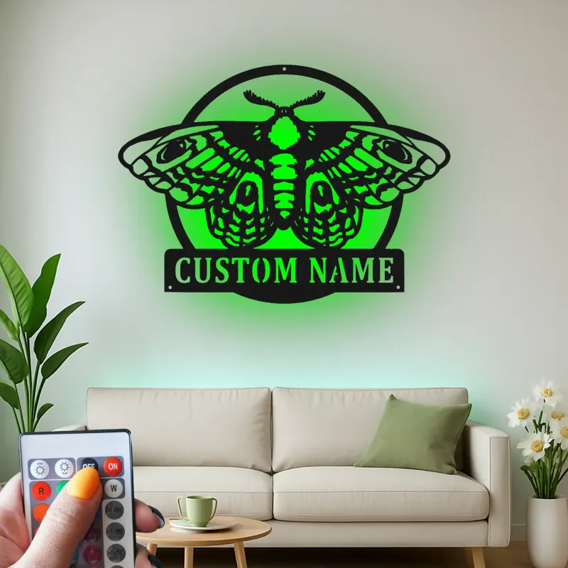 Luna Moth LED Metal Wall Art | Personalized Butterfly Sign | Custom Nature Decor for Boho & Biophilic Interiors | Garden Lover Gift