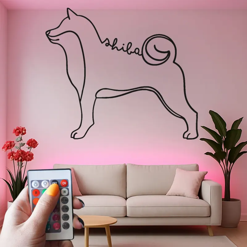Shiba Inu LED-Wandkunst | Individuelle Metall-Silhouette eines Hundes | Minimalistisches Japandi-Hausdekor Geschenk für Tierliebhaber