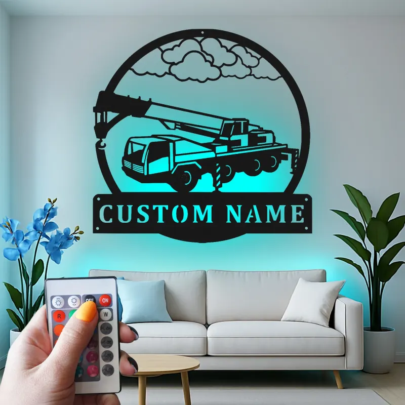 Cartel de metal LED de camión de grúa personalizado, regalo para entusiastas de la construcción, decoración para garaje u oficina